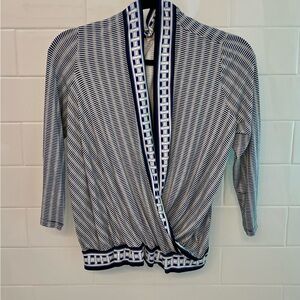 Max Studio Navy and White Patterned Blouse